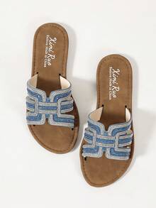 Women's Casual Flat Sandals, Woven Roman Style, Suitable For Spring, Summer, Beach, Vacation, Dresses, Outdoor Wear - Blue - View 7