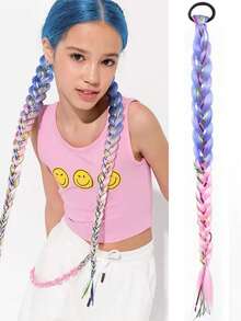 22 Inch Color Rope Gradient Braided Ponytail, Wig Synthetic Ponytail, Metal Wire Spliced Ponytail, Suitable For Wearing During Graduation Season, Student Parties, And Various Events Elastic Hair Ties Scrunchie - Multicolor - View 10