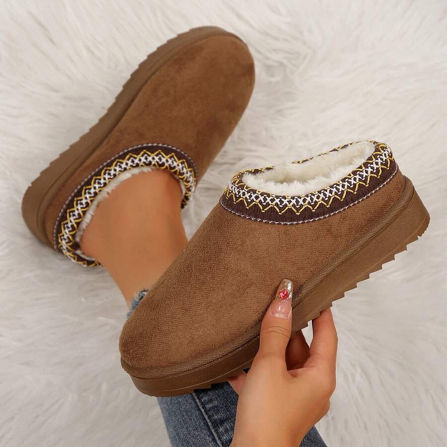 Women's Winter Slippers, Platform Snow Boots, Thickened Flat Boots, Warm Shoes, Outdoor Non Slip Boots - Màu vàng - Xem 1
