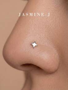 1pc S925 Sterling Silver Mini Polished Four-Pointed Star Nose Stud, Pure Silver 14K Gold Plated, Mini Pearl Nose Stud, Bean Pin Design Easy To Wear, Unisex Nose And Ear Piercing Jewelry, Minimalist Versatile, Suitable For Daily/Party Wear - Multicolor - View 11
