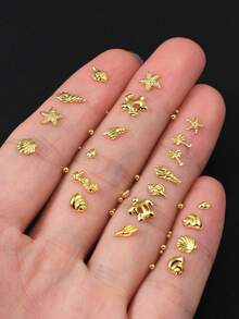 12入金色夏季海洋風美甲裝飾飾品 合金海星貝殼海馬 金色美甲配件 亮面海灘主題美甲DIY裝飾 女士女孩沙龍夏季美甲用品 - 金色 - 查看 6