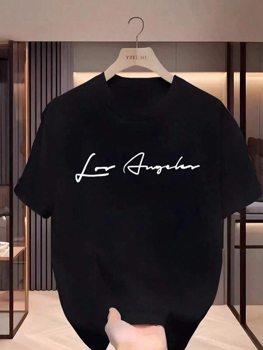 Camiseta hombre cuello redondo y manga corta. Estilo casual con estampados modernos y cómodos. Para hombres y mujeres, estilo pareja, pareja, camiseta de manga corta con estampado de moda - Negro 3 - Ver 1