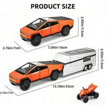 Highly Realistic 1:32 Proportional Cyber Truck-Style Die-Cast Truck Set, Including Camper Van And Off-Road Vehicle, 3-In-1 Rebound Model Car, With Sound And Light Effects, 5 Colors, Suitable For Collection And As A Gift - Gold - View 3