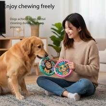 帆布宠物玩具，耐啃咬绳索拉扯玩具，卡通印花圆盘，适用于狗狗训练和运动 - 彩色 - 查看 2
