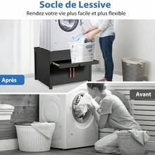YODOLLA Metal Washing Machine Stand With Drawer & Pull-Out Shelf, 320KG Capacity Laundry Pedestal For Washer Dryer - Black - View 4