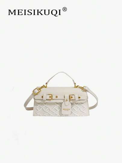 2026 New Cream White Embossed Handbag & Shoulder Bag, Luxury Lock Design, 3D Embossed Texture, Dual-Use Tote/Crossbody, Versatile For Commuting And Dating