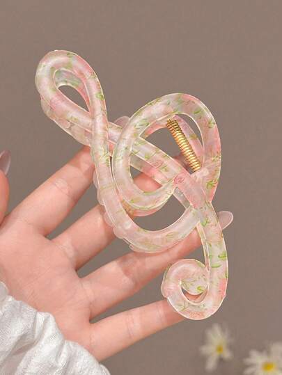1pc Women's Y2K Music Note Floral Leaf Pattern Large Size 13cm/5.12in Lightweight Plastic Hair Claw Clip, Fashion Versatile Elegant Minimalist Solid Color Ombre Hair Accessory Suitable For Daily, Casual, Party, Commute, Vacation, Hairstyling, Makeup, Outfit Matching