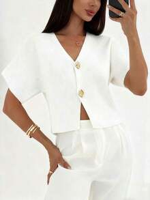 Cárdigan delgado de mujer con contraste de color retro, adecuado para salidas, estilo callejero, aeropuerto, vacaciones en la playa, viajes al trabajo, fiestas de boda, festivales, estilo bohemio, romántico y elegante - Blanco - Ver 5