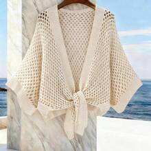 Hollow V-Neck Tie Loose Fashion Versatile Sexy Women Cardigan - Negro - Ver 2
