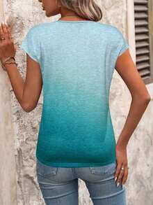 Blusa de rayas de verano casual para vacaciones, de manga corta y cuello en V, minimalista y versátil para uso diario y viajes, estilo coreano suave y apropiada para la oficina - Multicolor - Ver 2