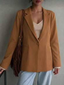 FASHION MO FEMININE- MK0254, Women's Blazer, Suit Jacket, Fitted, Elegant, Formal, Modern, Valentine's Day SHE(IN) - 米色 - 查看 2