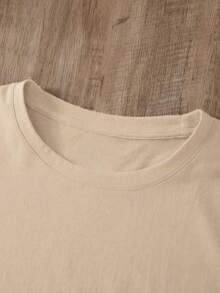 Camiseta oversize color crema de verano para mujer con estampado "Dolce Vibes Only" y langosta Camiseta casual crema de manga corta con frase "Dolce Vibes Only", ideal para looks de verano - YH350 - Albaricoque - Ver 4