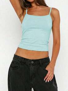 Top de lencería de moda para mujer  y camiseta sin mangas de rayas de primavera/verano con cuello redondo y ajuste casual, adecuada para vacaciones en la playa y uso casual diario - verde menta - Ver 8