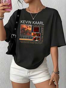 SummerEstampado con imágenes cálidas que evocan nostalgia y conexión artística con la música y los recuerdos personales camiseta para mujer de ajuste cómodo confeccionada en 100% algodón sua - Negro - Ver 1