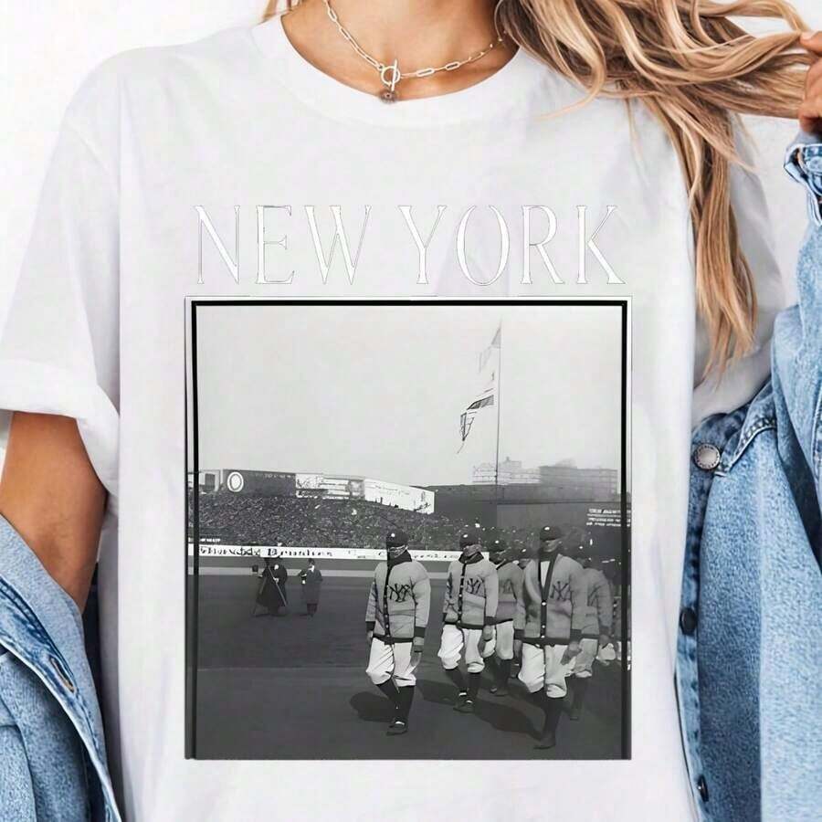 Cute Premium Unisex Casual T-Shirts, New York City T-Shirt, Baseball T-Shirt, New York City T-Shirt - 白色 19 - 查看 1