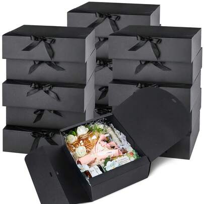 10pcs Black Gift Boxes With Lids, Groomsman Proposal Boxes, Luxury Black Gift Boxes With Ribbons, Suitable For Weddings, Birthdays, Parties, Graduations, Valentine's Day, Back To School And Other Occasions