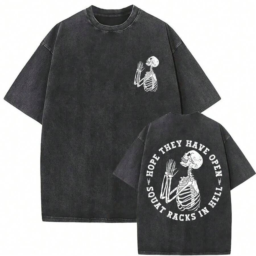 Playera oversize divertida para hombre y mujer estilo vintage lavado estampado de esqueleto y gimnasio para entrenamiento casual fitness chicas ropa de hombre camiseta de mujer blusas para mujer algodon duradera uso diario con envio nacional - Azul - Ver 1