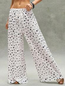 Bohemian Style Outerwear For Fall/Winter, Women's Casual Holiday Style High-Waisted Wide-Leg Pants With Lace Ruffles, Perfect For The Beach, Vacation, Western Country Style, Concerts, Daily Wear, Back To School, Halloween, Christmas - 淡粉紅色 - 查看 7