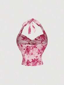Set de 2 piezas de top halter y minifalda de jacquard para mujer, conjunto de falda y top blanco, ropa de otoño para mujer, atuendo para fiesta, boda, salida, conjunto elegante de mujer, conjunto chic de mujer, ropa de campo para mujer - Rosa 2 - Ver 5