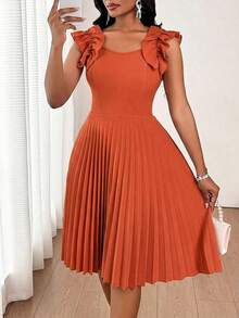 Vestido mini de fiesta con estampado floral y pliegues a la moda para mujer - Naranja - Ver 3