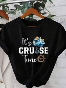 1 Piece Of High-Quality Women's Casual Sports T-Shirt, With A Round Neck And Short Sleeves. Made Of Breathable, Moisture-Wicking Fabric With A Stylish Design, Perfect For Everyday And Leisure Activities. 180g 100% Cotton. - 黑色 - 查看 12