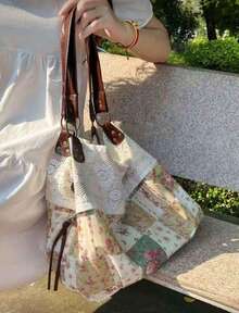Back To School Tote Bag, Lace Large Capacity Versatile Fashion Bag, Retro Campus Commute Tote Bag, Foldable, Suitable For College Students , Office Bag - Nhiều màu - Xem 2