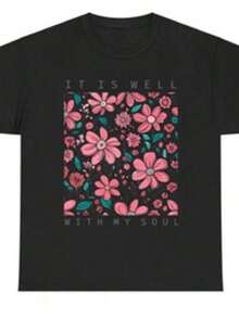 100% algodón‌Camiseta de manga corta para mujer, cuello redondo, holgada, casual y versátil, nuevo estampado floral, ideal como capa base, tejido suave con buena caída - Negro - Ver 2