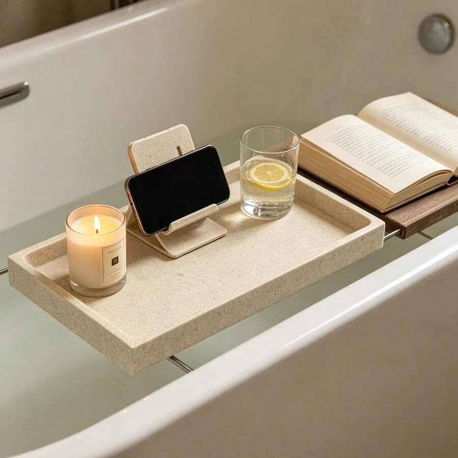 Minimalist Luxury Bathtub Tray, Hotel/Home Use Vanity Organizer, Toothpaste Storage - Medium Flat Bottom - View 1