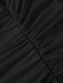 Top de chaleco de unicolor cubierto por una manga abullonada de malla color albaricoque para mujer - Negro - Ver 3