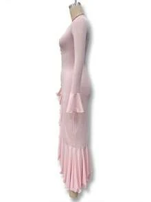 Sexy Maxi Dress In A Sexy Girl Style, Bell Sleeves, Fitted With Buttons And A Side Slit, Elegant European Fashion - 紅色 - 查看 9