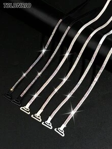 2/4pcs Multi-Color Rhinestone Bra Straps, Shiny Anti-Slip Elastic Straps For Cold Shoulder Dresses - Multicolor - View 1