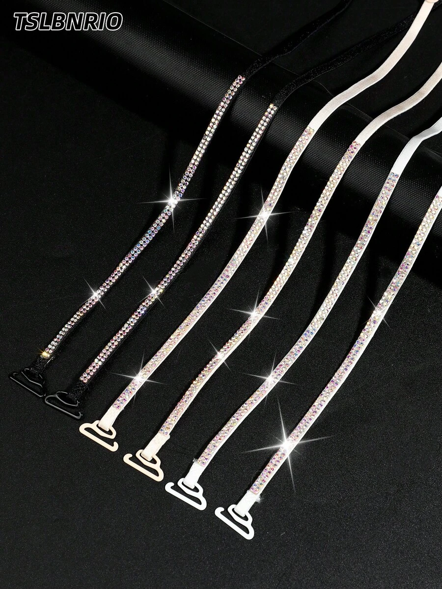 2/4pcs Multi-Color Rhinestone Bra Straps, Shiny Anti-Slip Elastic Straps For Cold Shoulder Dresses - Multicolor - View 1
