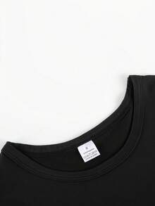 Elegant Women's T-Shirt With Round Neck And Letter Print In Polyester For Spring/Summer - A Very Distinctive Printed T-Shirt / Unisex Style / Suitable For Both Men And Women / Wrinkle-Resistant / Breathable - 黑色 - 查看 5