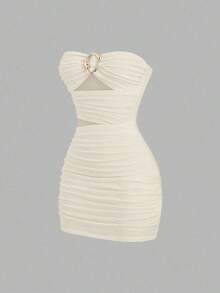 Vestido corto ceñido y sin tirantes para mujer con hebilla metálica - Albaricoque - Ver 8