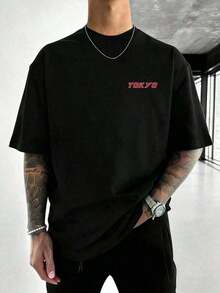 Men's Clothing; Summer T-Shirts; Men's Graphic Racing T-Shirts, Double-Sided Tokyo Street Racing Print T-Shirt, High-Quality Summer Fashion, 100% - 黑色 - 查看 2