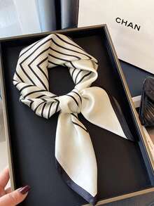 1pc Versatile Elegant Professional Flight Attendant Style Neckerchief - Striped White - View 4