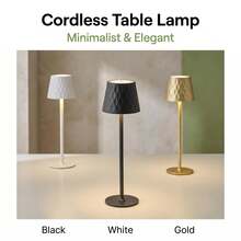 Lampe de table haute élégante à motif de diamant chaleureux LED, lampe de table rechargeable USB, avec base pointue à double usage, tête de lampe encastrable, texture métallique, ambiance de maison mode minimaliste, sensation de lumière confortable, luminosité réglable, convient pour la chambre, le salon, la table à manger, l'ambiance lumineuse du restaurant - Lampe de table haute + bouchon de bouteille - Voir 7