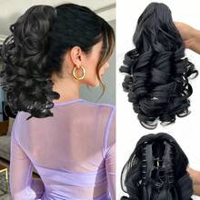 Tóc giả đuôi ngựa tổng hợp chịu nhiệt, sóng sâu, dài 12 inch, màu ombre đen/nâu, thiết kế kẹp càng cua, phù hợp cho phụ nữ đội trong dịp Giáng sinh, Halloween, lễ hội âm nhạc và sử dụng hàng ngày. - Nhiều màu - Xem 7