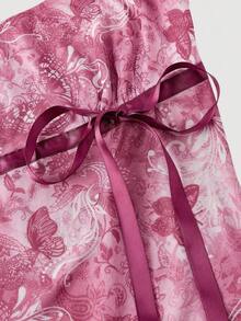 Vestido de mujer vintage con lazo y plisado de malla - Rosa - Ver 6