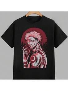 Camiseta de  - Estampado de Anime Manga con la Cara y el Nombre de Gojo, Ropa Urbana de Personaje Japonés para Hombres y Mujeres, Cuello Redondo Casual y Ajuste Holgado para Todas las Estaciones (Lavable aáquina) - Serie de Acción - Negro - Ver 1