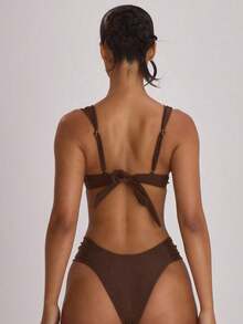 Resort - Braguitas de Bikini con Laterales Fruncidos y Corte Cheeky, Ropa de Baño para Vacaciones, Verano, Viajes, Playa, Básicos de Baño, Traje de Baño de Color Sólido, Resort Core - Marrón Chocolate - Ver 4