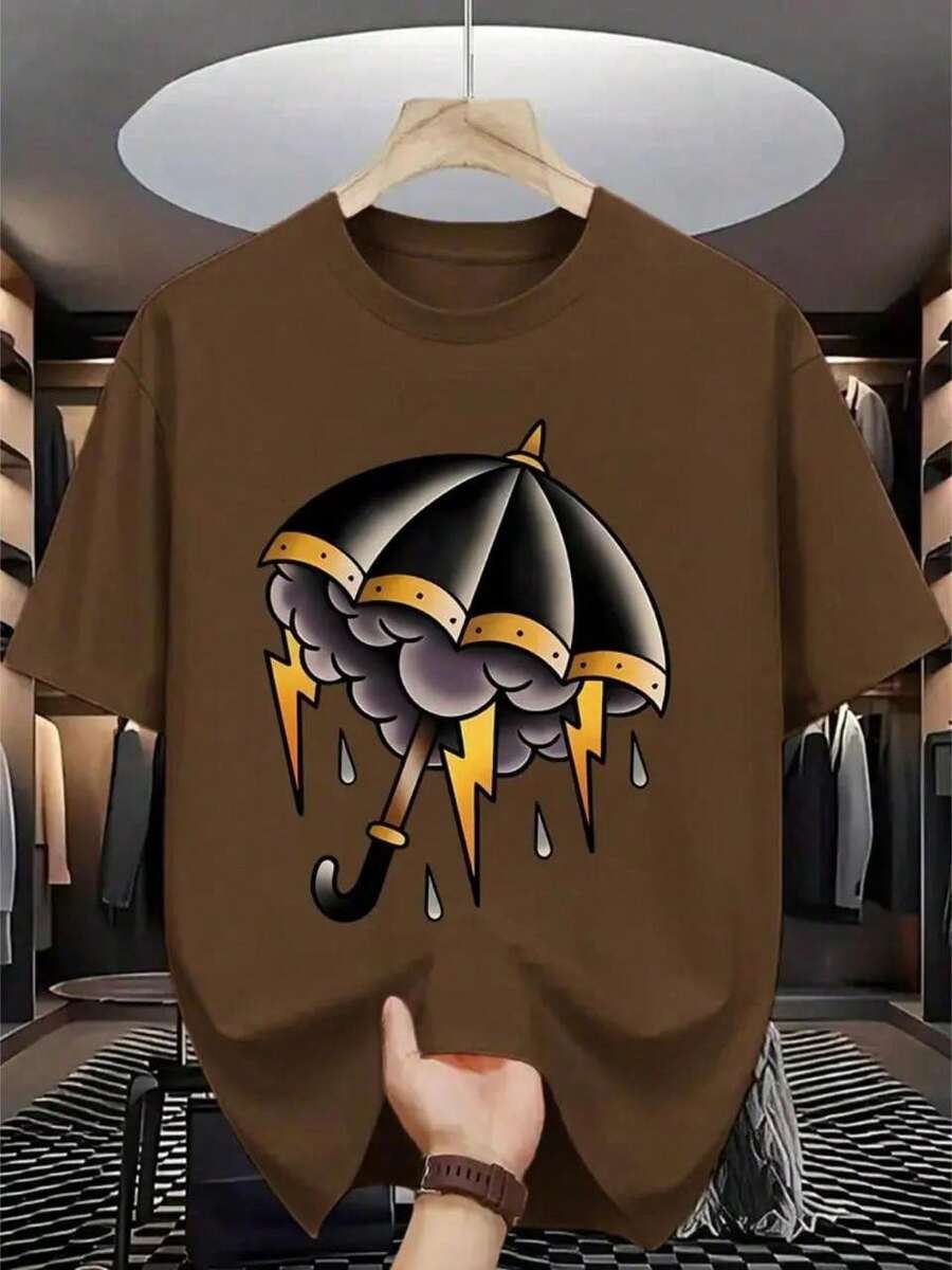 Camiseta Storm Unissex – 100% Algodão 100% Algodão Top Casual Elástico, Tecido Premium, Algodão Premium, Casual, Street.  Primavera / Outono    Ajuste Regular    Nenhum - Marrom - Visão 1