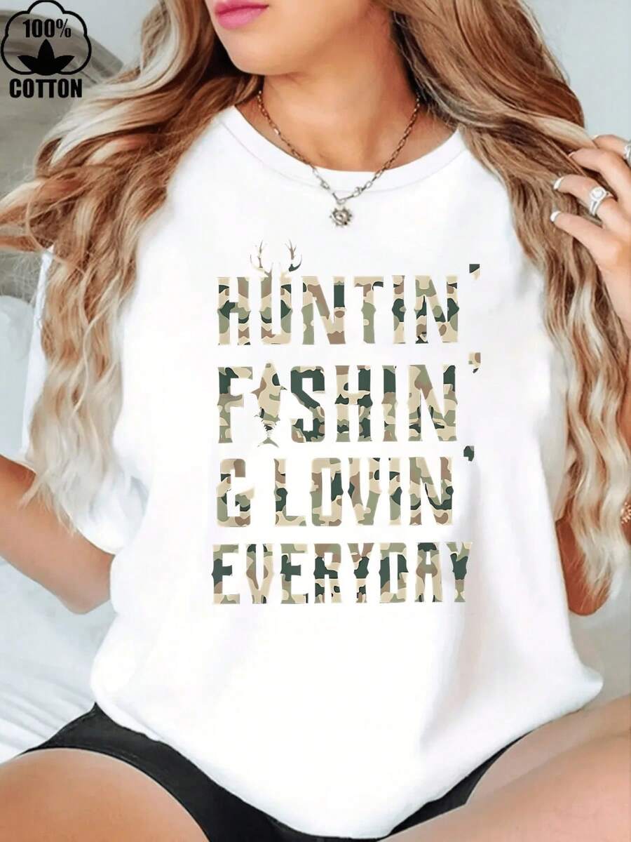 Camiseta de manga corta Witllent 1 pieza 100% algodón para caza y pesca, camiseta de camuflaje, camiseta de algodón pesado de 220g para mujer, ideal para Navidad, 100% algodón. - Blanco - Ver 1