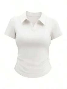 Camiseta de manga corta minimalista de unicolor para mujer, uso casual de todos los días - Blanco - Ver 1