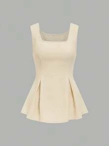 Camisa sin mangas con cuello cuadrado, cintura con lazo y rayas para el verano 2025 - Albaricoque - Ver 3
