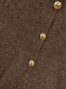 1 pieza Chaleco de punto de mujer minimalista de unicolor con botón de metal suave, parte superior casual versátil, suéter de moda de cuello redondo - Marrón 2 - Ver 5