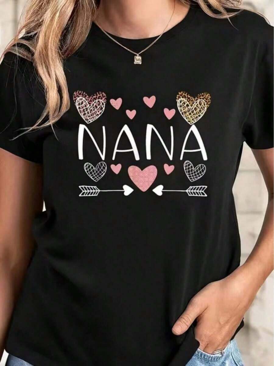 SOFT1pscCamiseta de Mujer SS26 con Estampado Gráfico de NANA con Diseño de Corazones y Flechas 100% Algodón Clásica - Negro - Ver 1