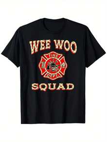 Camiseta Divertida de Bombero con Diseño de Camión de Bomberos - Negro - Ver 1