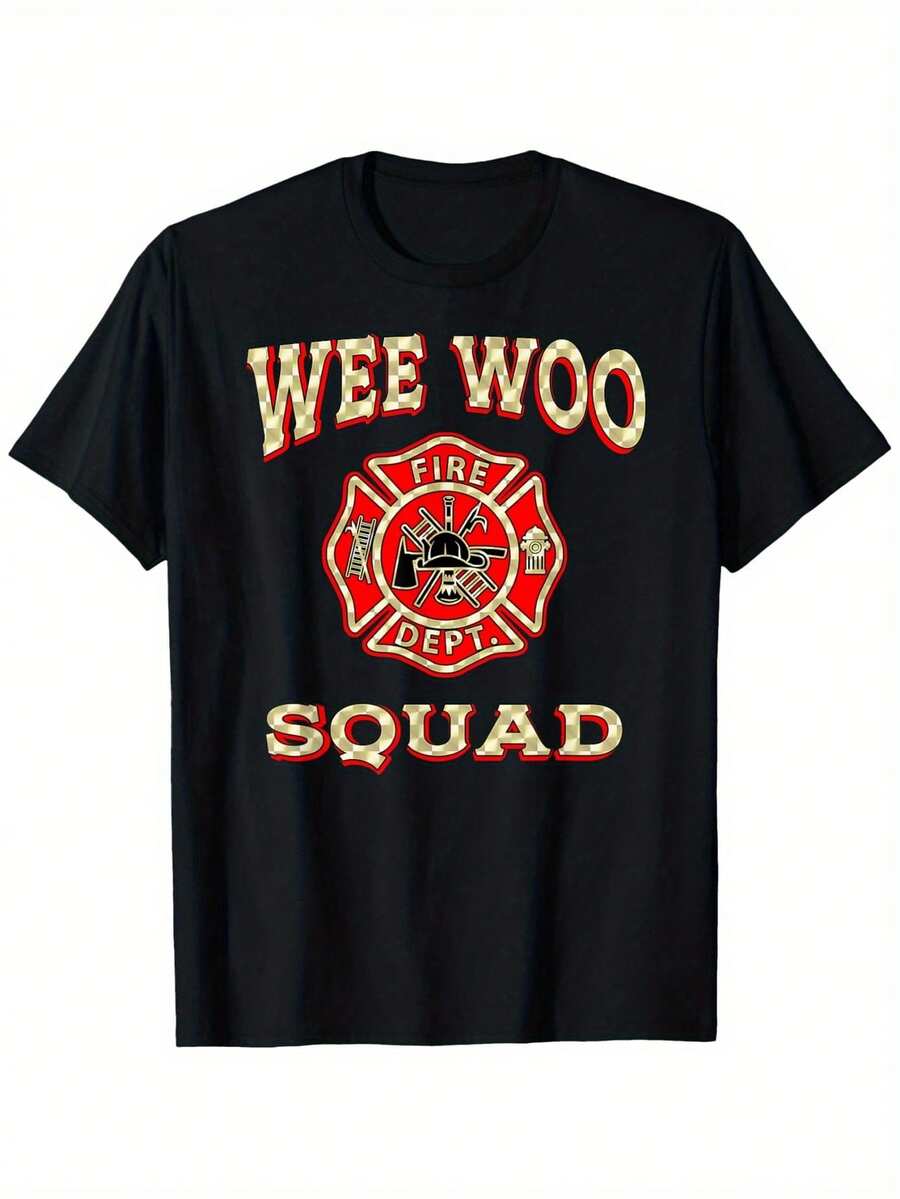 Camiseta Divertida de Bombero con Diseño de Camión de Bomberos - Negro - Ver 1