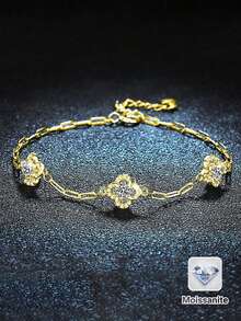 1 chiếc vòng tay Moissanite 1,5 carat bằng bạc Sterling 925, thích hợp để đeo hàng ngày cho phụ nữ, dự tiệc, đi nghỉ, ngày lễ tình nhân, ngày của mẹ, kỷ niệm ngày cưới, làm quà tặng trang sức cho phụ nữ - Vàng - Xem 1